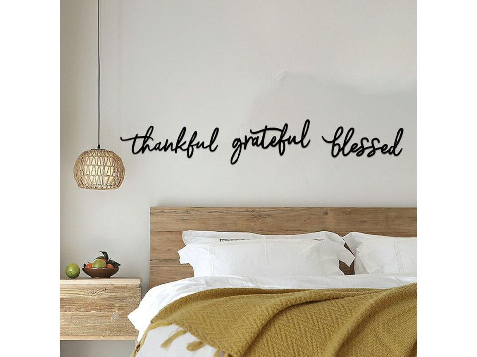 Thankful Grateful Blessed Metal Wall Decor 3 Piece Black Letters Art for Home
