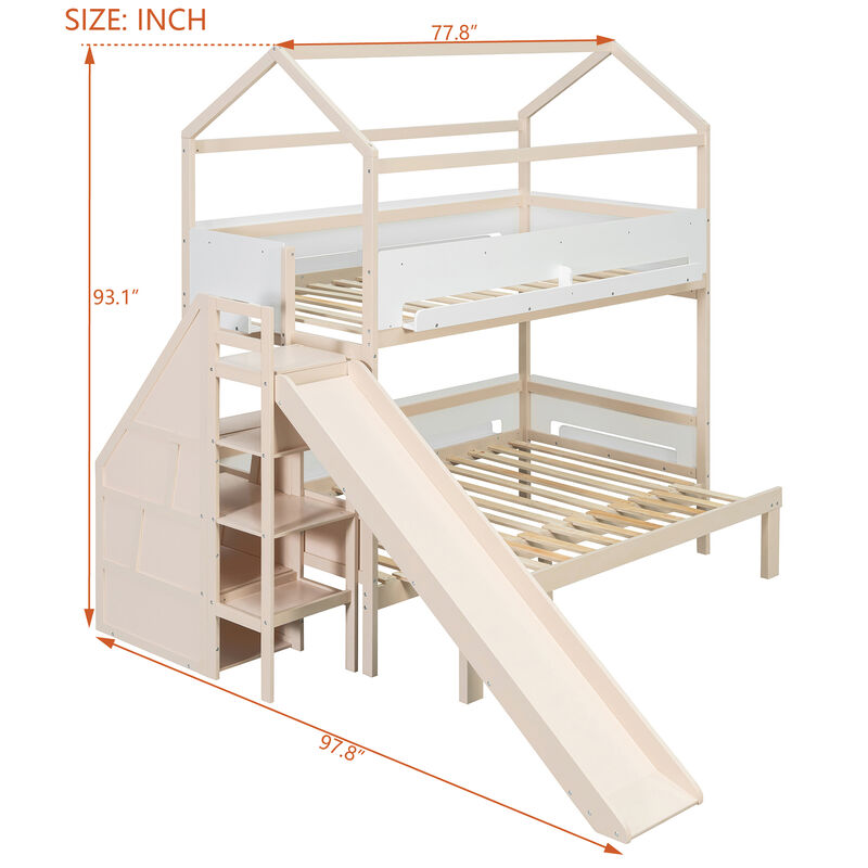 Merax Twin Over Twin/Full House Bunk Bed with Slide & Storage Guardrails image number 4