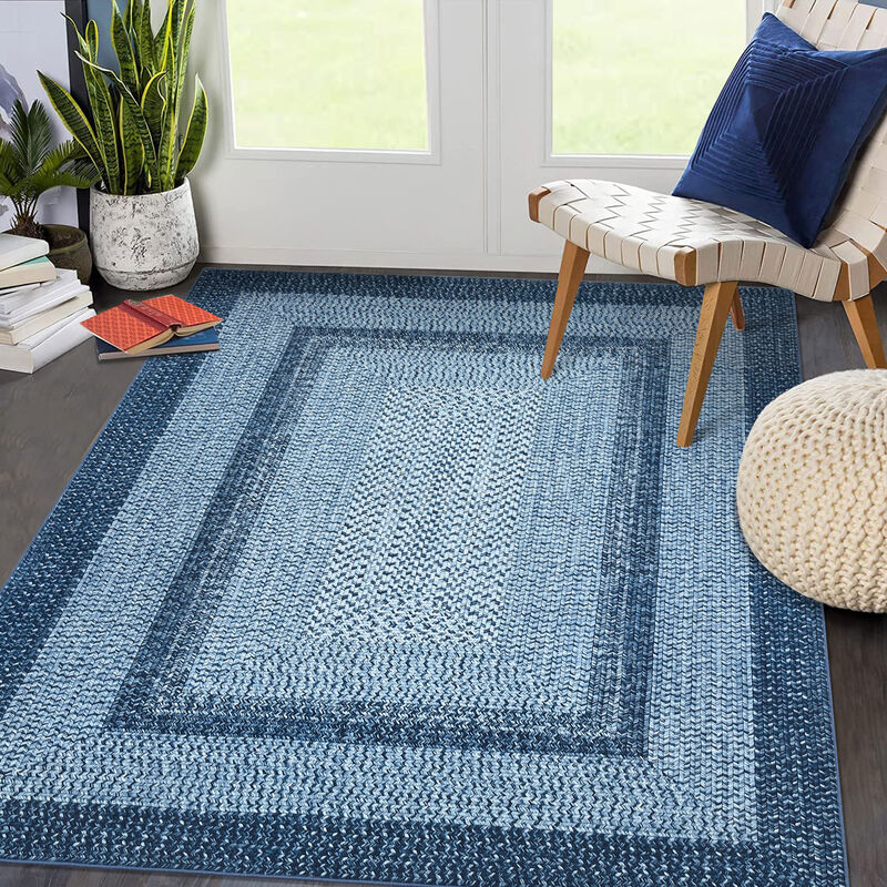 Farmhouse Runner Rugs Braided Print Hallway Rug with Non Slip Rubber Backing Washable Stain image number 6