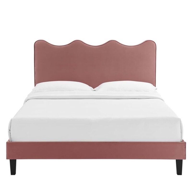 Modway Current Modern Performance Velvet Queen Platform Bed in Dusty Rose Pink image number 4