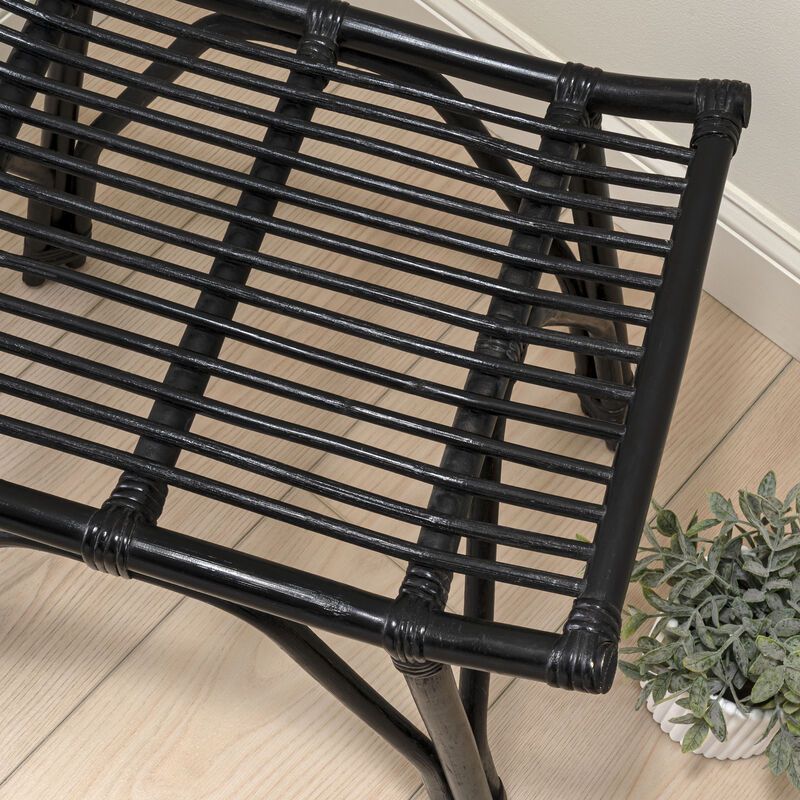 Gabriel Modern Bohemian Handcrafted Rattan/Teak Wood Curved Seat Accent Stool image number 7