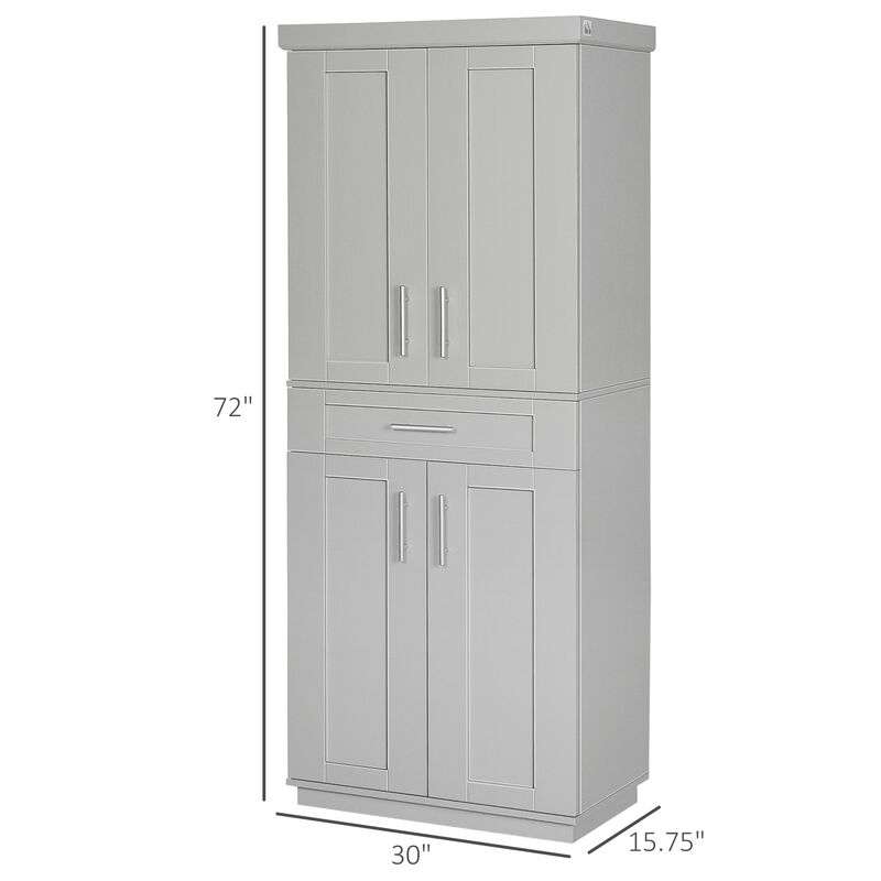 Modern Kitchen Pantry Freestanding Cabinet Cupboard with Doors and Drawer, Adjustable Shelving, Grey