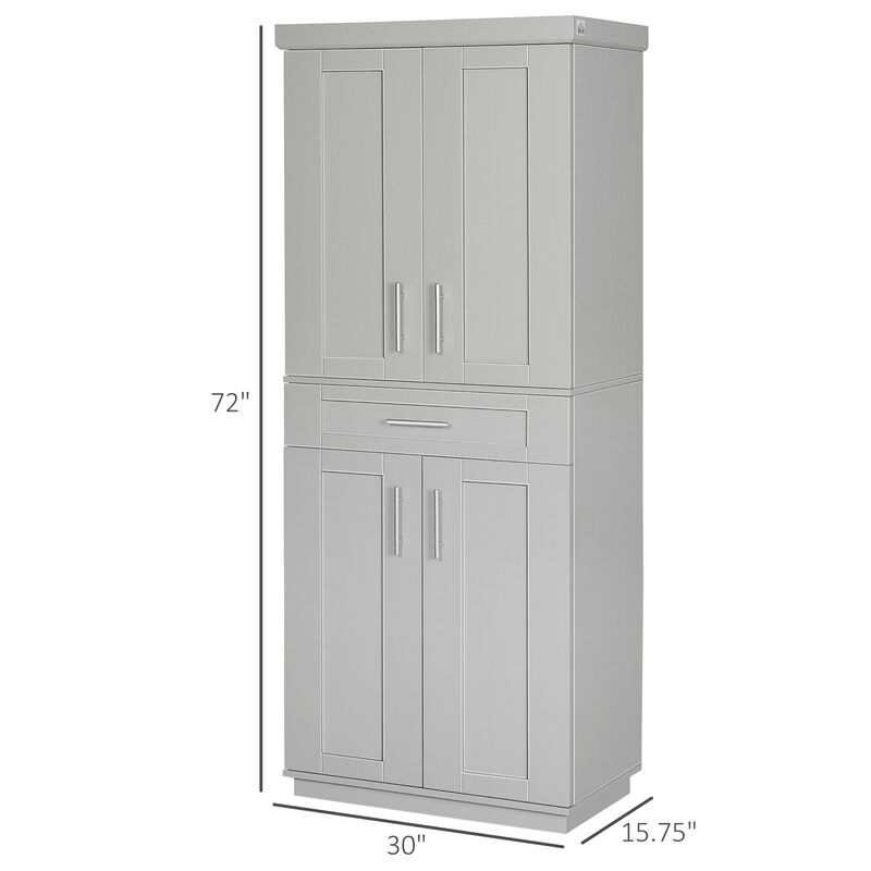 Gray Modern Pantry: Freestanding Cabinet with Doors, Drawer, and Shelves