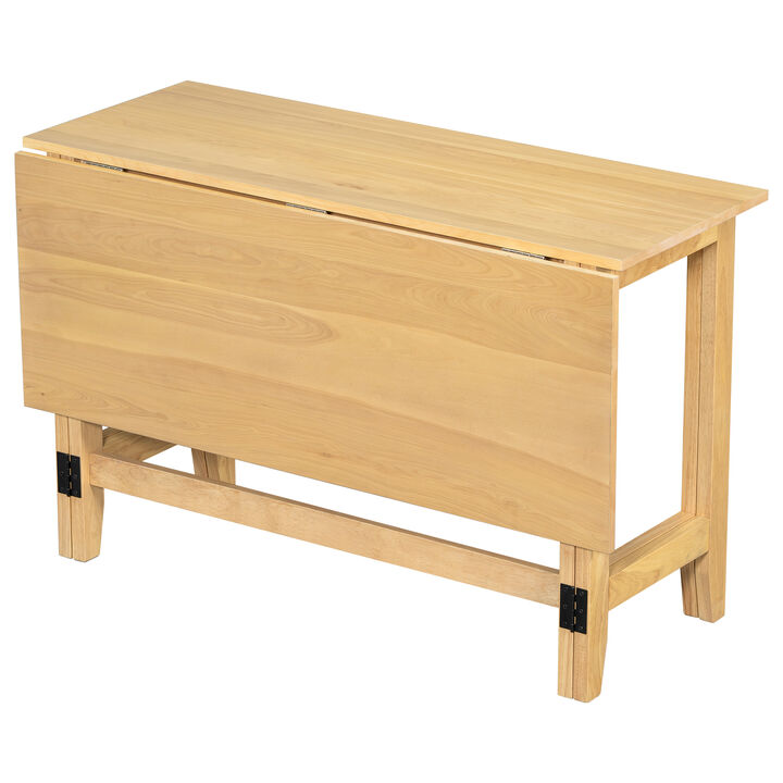 Merax Drop Leaf Gray Dining Table - Seats 4, Rustic Farmhouse Solid Wood Construction