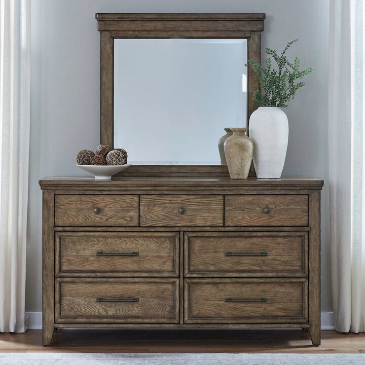 Liberty Furniture Carolina Park Bedroom Dresser & Mirror Set Transitional - Amber Brown