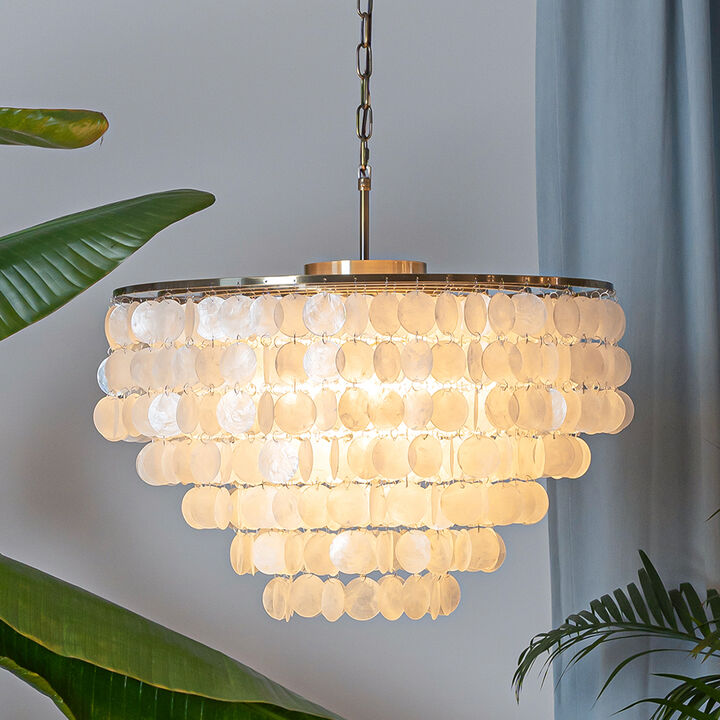 6-light Tiered Coastal Natural Capiz Shell Chandelier