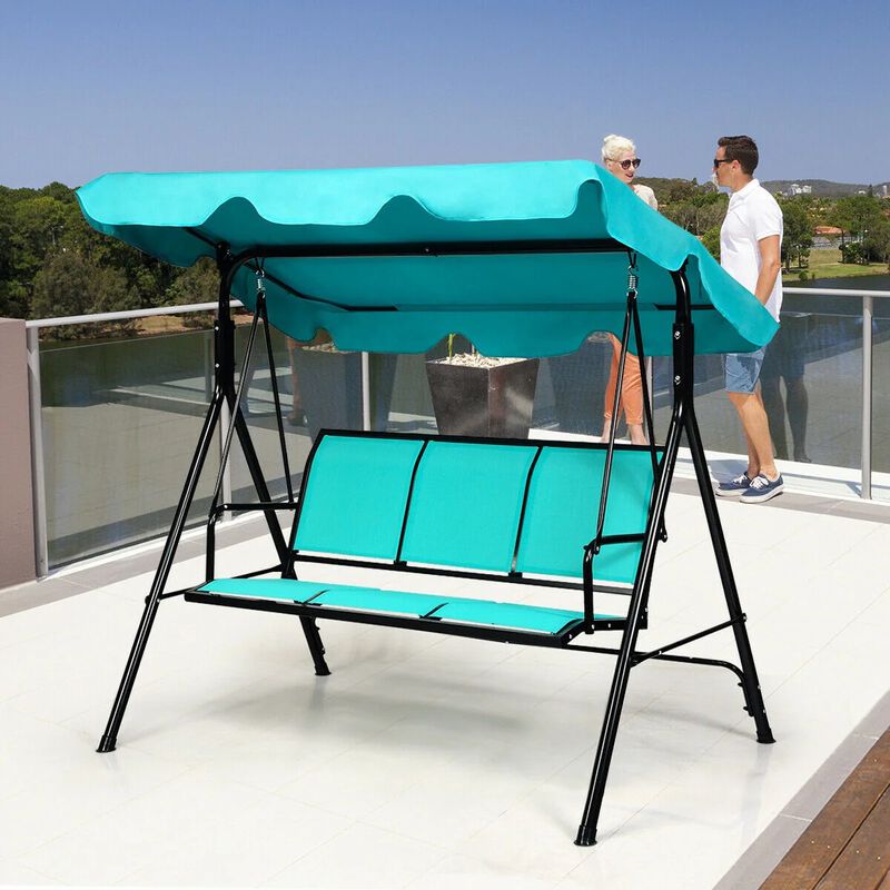 Mondawe 3 Person Steel Frame Patio Swing with Polyester Angle and Adjustable Canopy