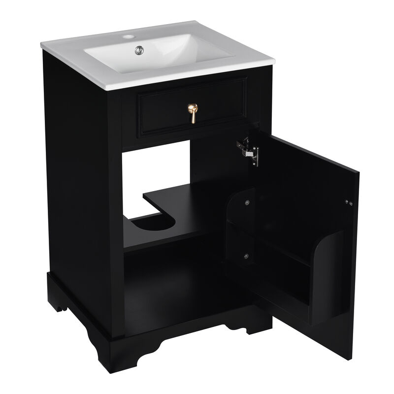 Small Bathroom Vanity: 20-Inch with Ceramic Sink and Soft Close Door