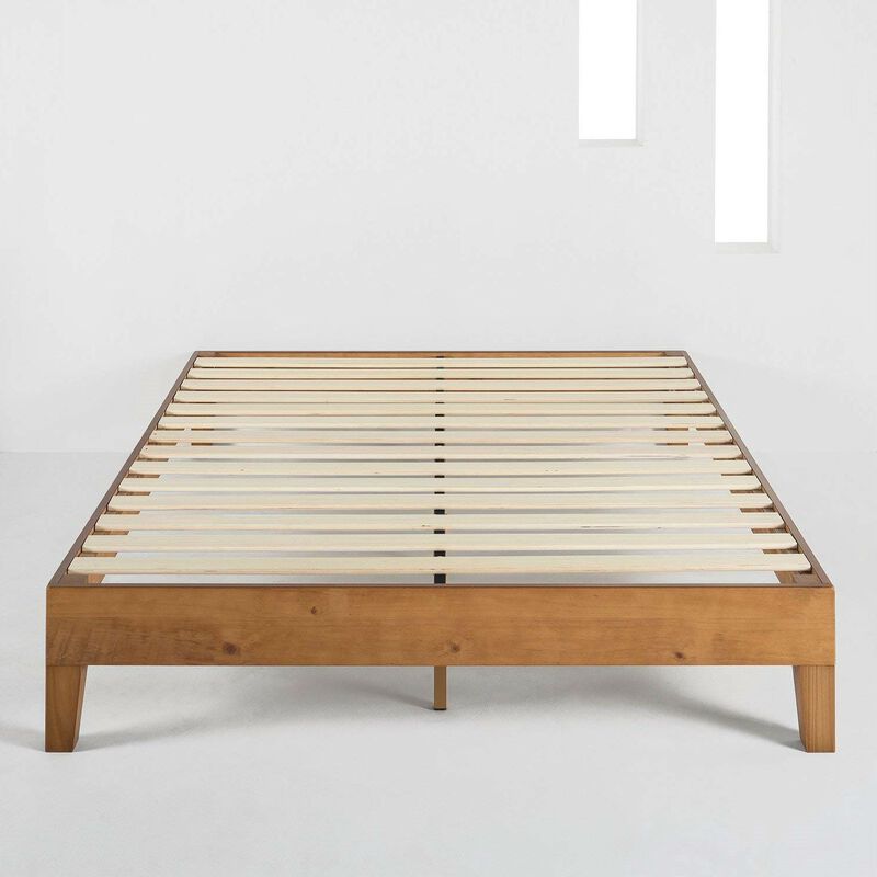 QuikFurn Full size Mid-Century Modern Solid Wood Platform Bed Frame in Natural