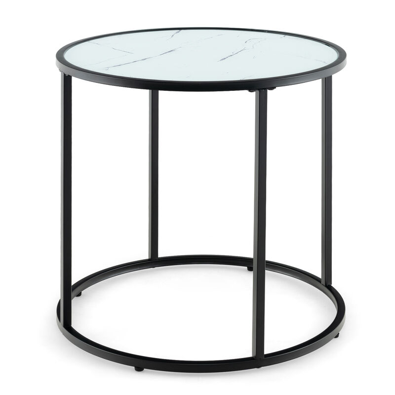 20 Inch Glass End Table with Metal Frame and Faux Marble Glass Top