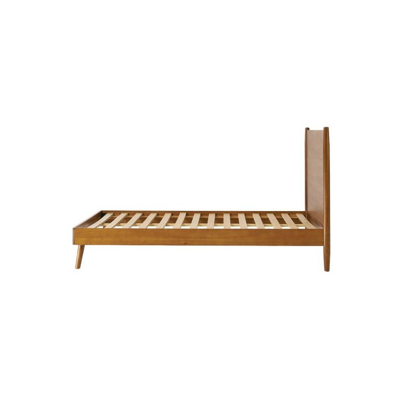 Ozzy King Size Bed with Slat Panel Design, Natural Acacia Wood Finish - Benzara