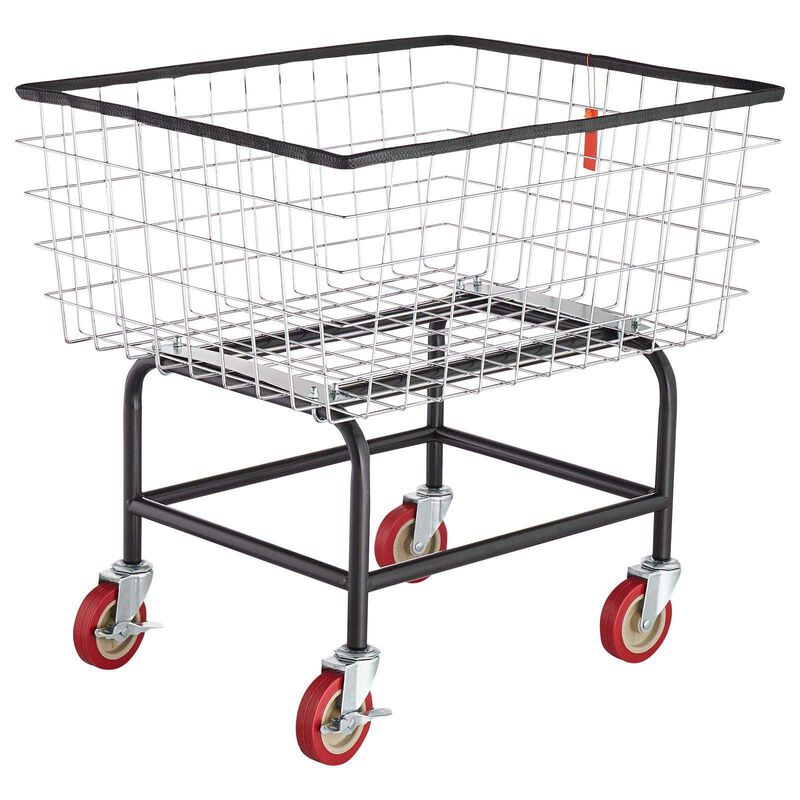 Commercial Wire Laundry Basket Cart with Casters, 2.8 Bushel Steel Frame-Silver image number 7