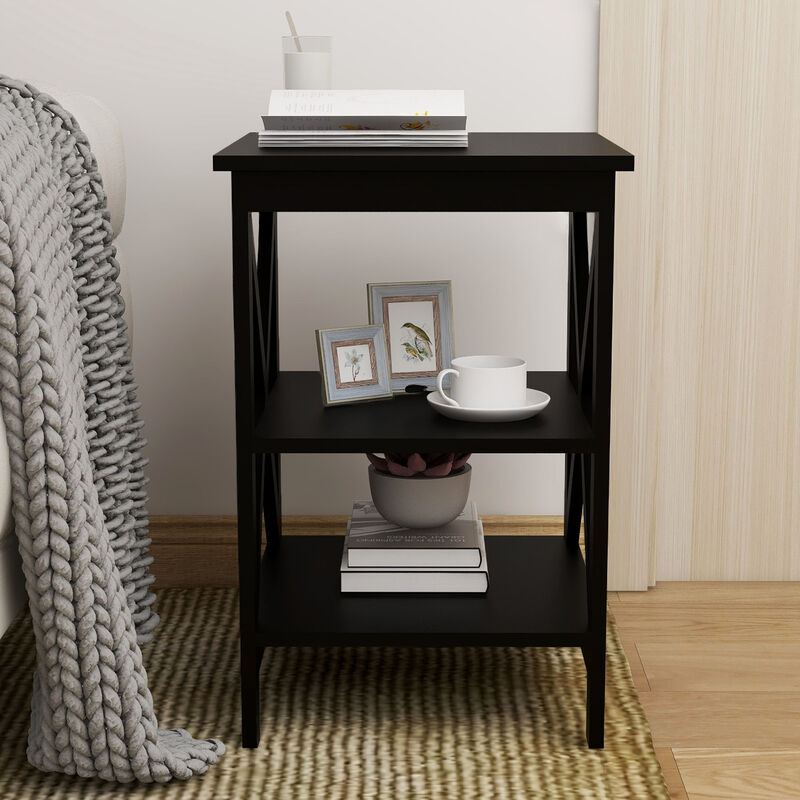 15.75 in. W. Black 24.02 in. H. Rectangle Wood End Table with Shelves