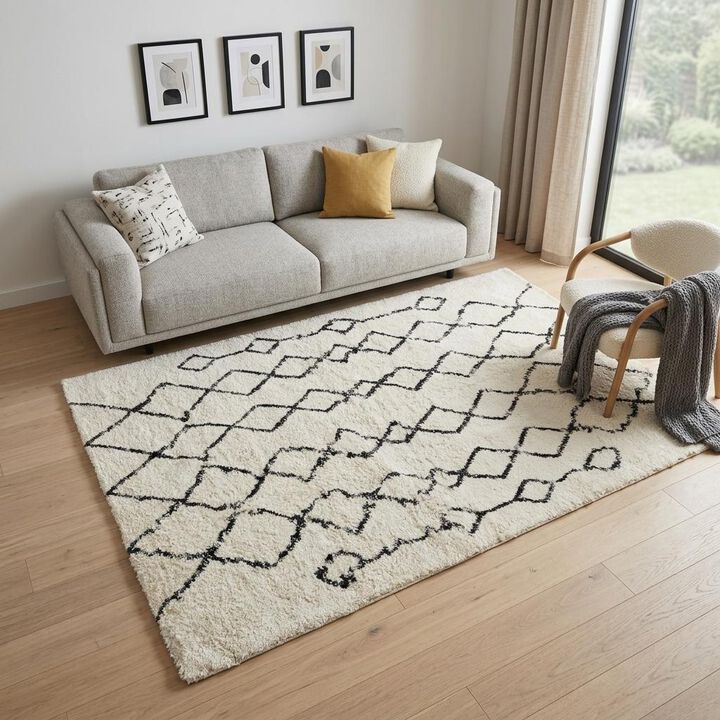 HomeRoots Geometric Shag Area Rug