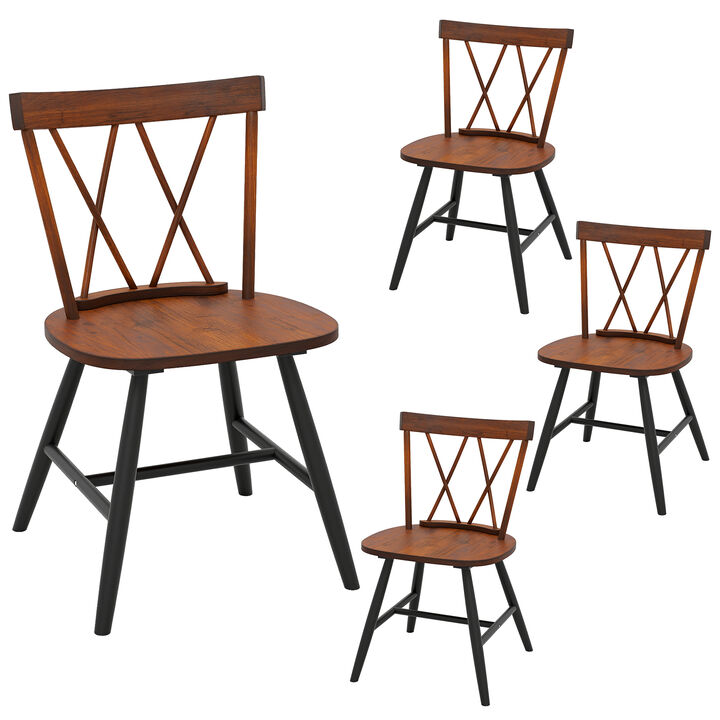 Set of 4 Wood Dining Chairs with Curved Cross Back for Kitchen and Dining Room