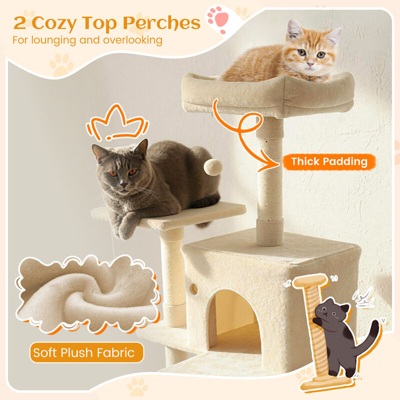80" Multi-Level Cat Tree Tower with Two Large Condos and Hanging Toys image number 8
