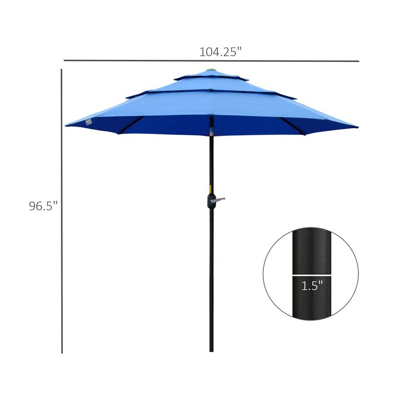 9' 3-Tier Patio Umbrella, Outdoor Market Umbrella with Crank and Push Button Tilt for Deck, Backyard and Lawn, Dark Blue