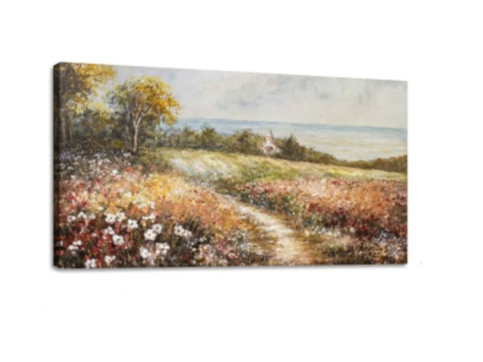 Wildflower Meadow Landscape Wall Art Cottage Panoramic Country Path Canvas Room