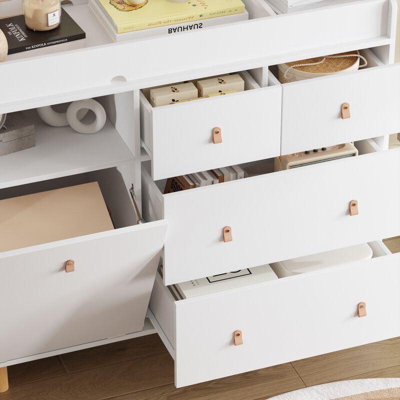 FUFU&GAGA White 4-Drawer Kids Dresser with Changing Table ,Nursery Storage Solution（45" W x 18" D x 37" H ), White