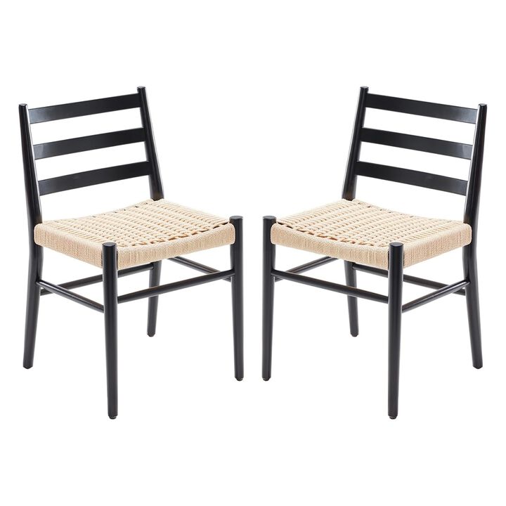 Mid Century Modern Woven Rope Seat Dining Chairs Set of 2