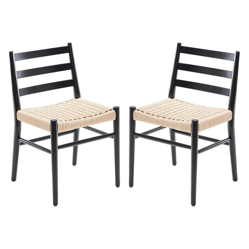 Mid Century Modern Woven Rope Seat Dining Chairs Set of 2 image number 0