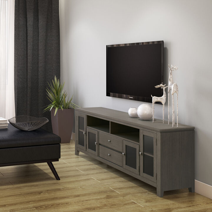 Cosmopolitan SOLID WOOD 72 inch Wide Contemporary TV Media Stand in Farmhouse Grey For TVs up to 80 inches