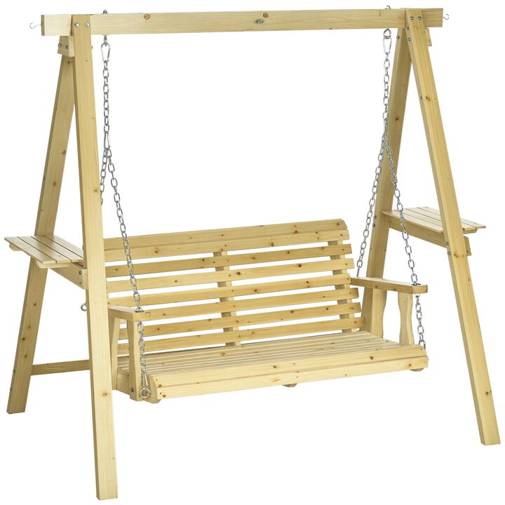 Hivvago Outdoor Wooden Swing Bench with Stand