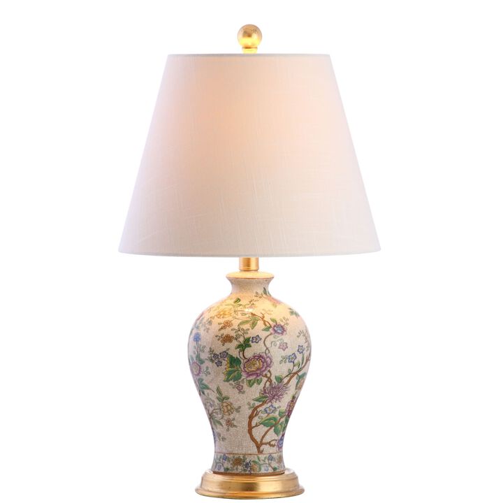 Grace French Country Cottage Ceramic Iron Floral Urn LED Table Lamp