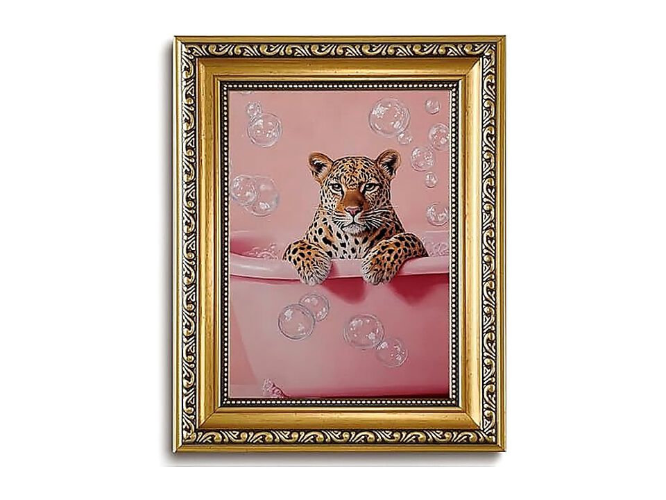 Gold Framed Bathroom Wall Art Pink Leopard Decor Cheetah Canvas Girly Maximalist