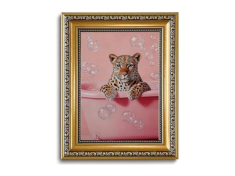 Gold Framed Bathroom Wall Art Pink Leopard Decor Cheetah Canvas Girly Maximalist image number 0