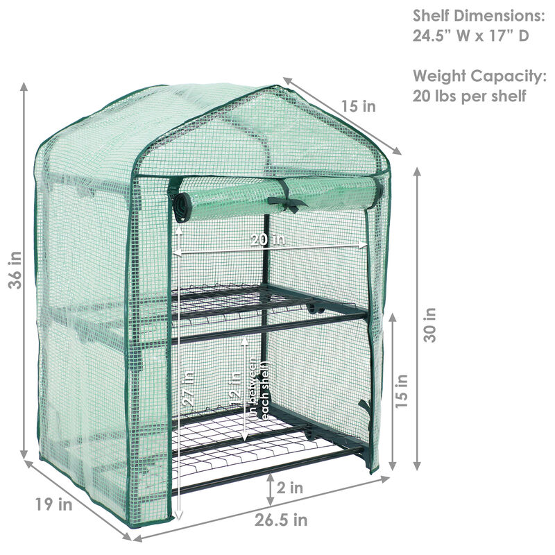 Sunnydaze 2-Tier Steel PVC Cover Mini Greenhouse and Roll-Up Zipper - Green