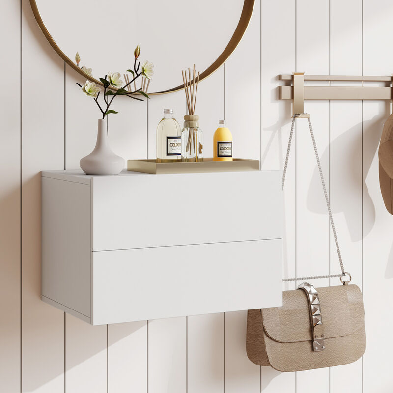 Floating Nightstand with 2 Drawers Wall Mounted Bedroom Bedside Table image number 2
