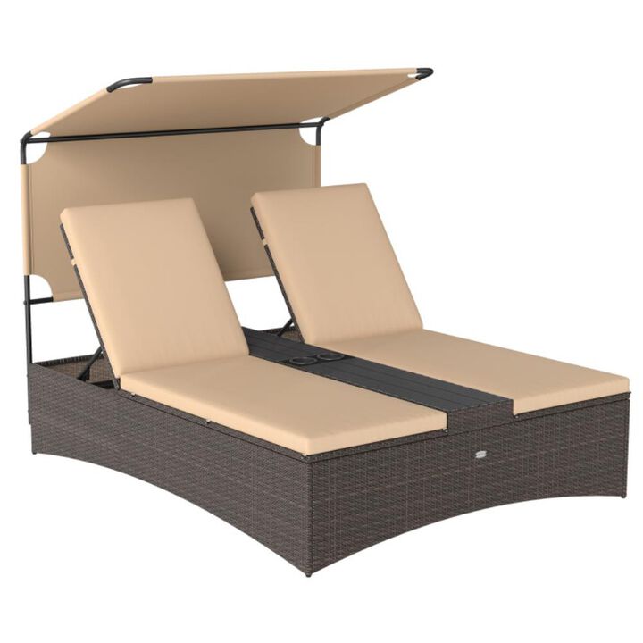 Hivvago Outdoor Daybed with Adjustable Backrests 2-Person PE Rattan Patio Bed