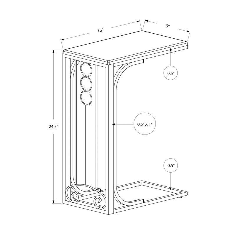 Monarch Specialties I 3137 Accent Table, C-shaped, End, Side, Snack, Living Room, Bedroom, Metal, Laminate, Black, Grey, Transitional