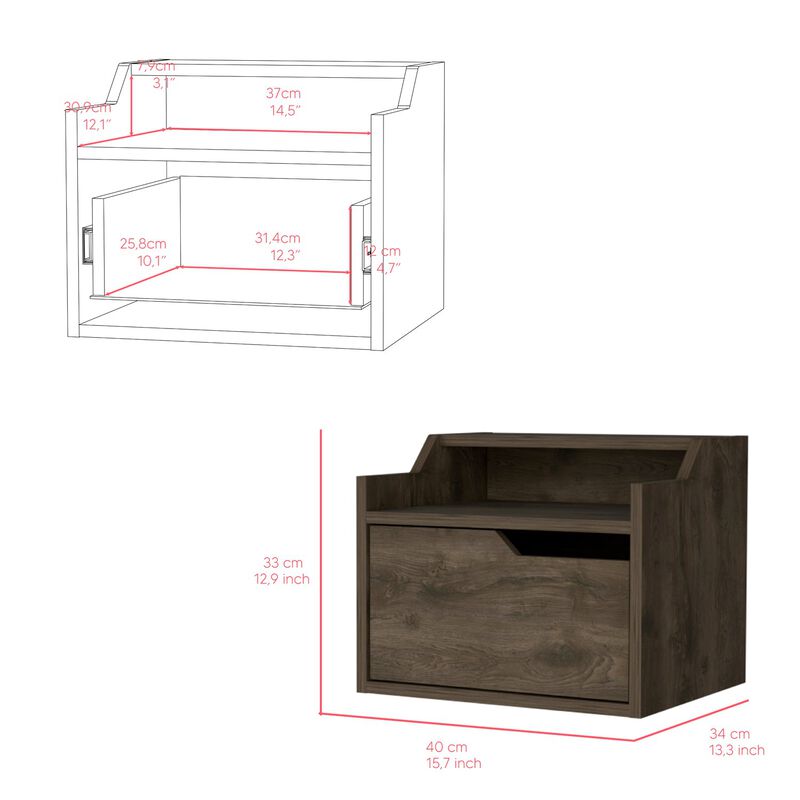 Floating Nightstand Chester, Bedroom, Dark Brown
