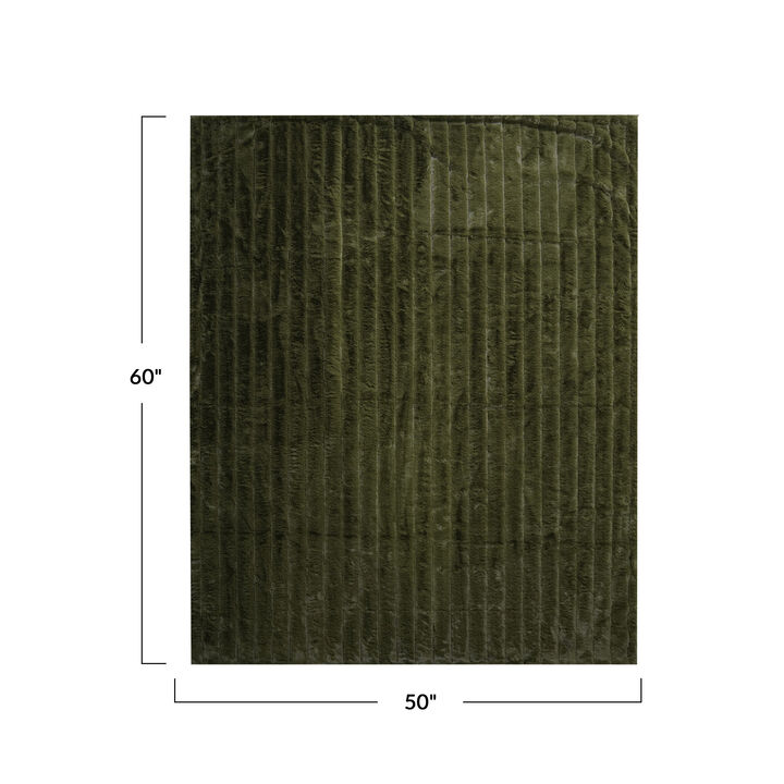 Faux Fur and Velvet Throw Blanket, Green