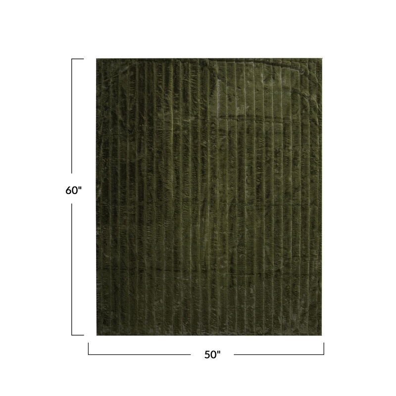 Faux Fur and Velvet Throw Blanket, Green image number 1