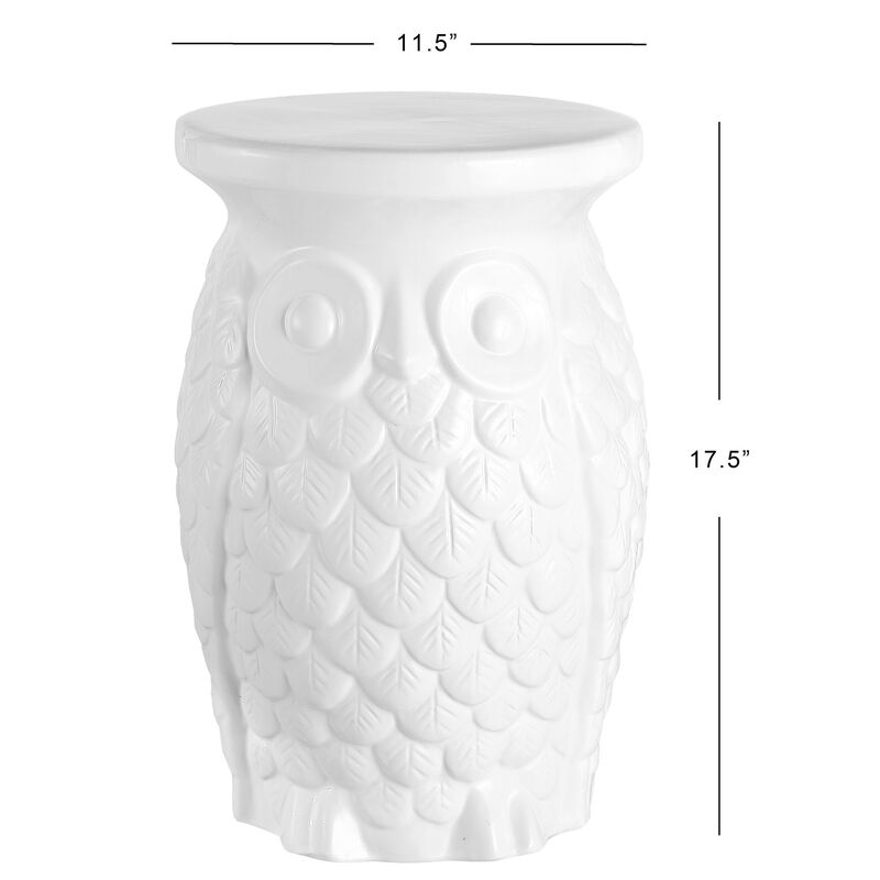 Groovy Owl 17.5" Ceramic Garden Stool, White
