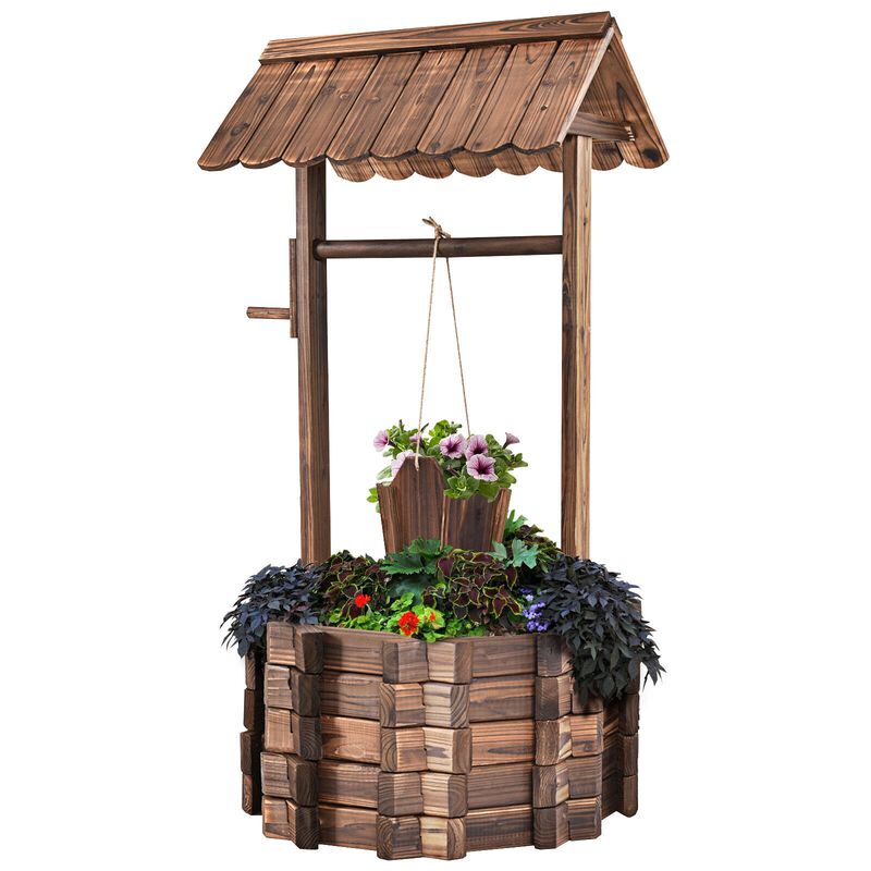 Outdoor Wooden Wishing Well Planter &ndash; Decorative Bucket for Garden or Patio image number 4