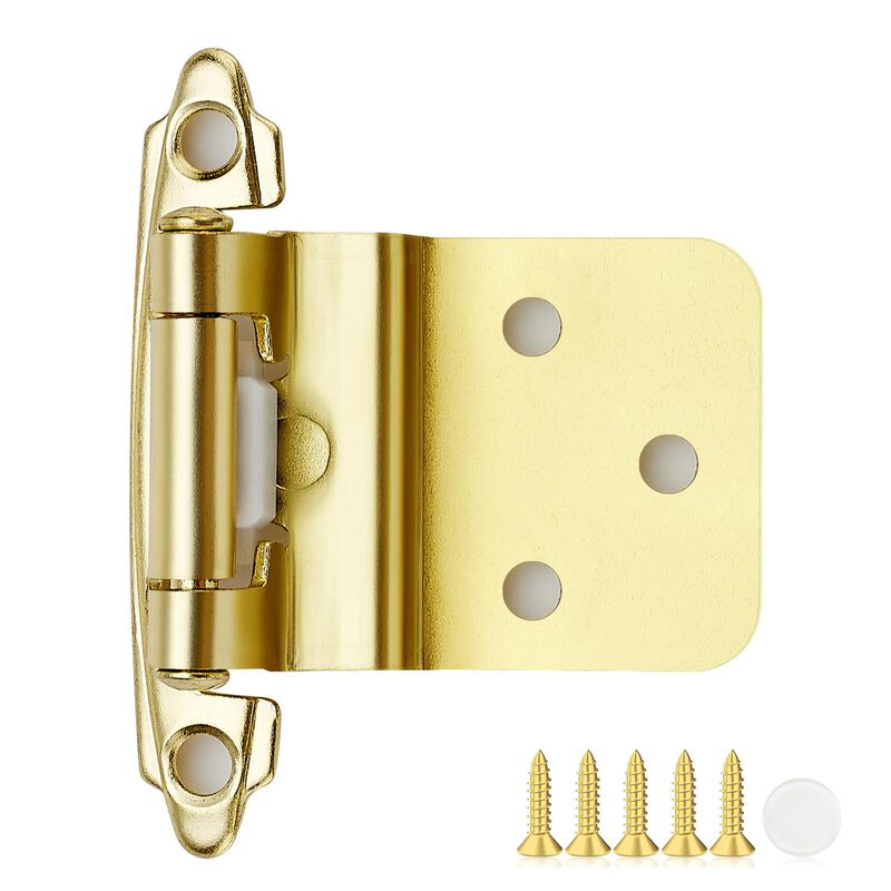4 Pack 2 Pair Gold Cabinet Hinges - 3/8 inch Inset Kitchen Cabinet Hinges, Semi-Concealed Hinges, Self Closing Cabinet Door Hing