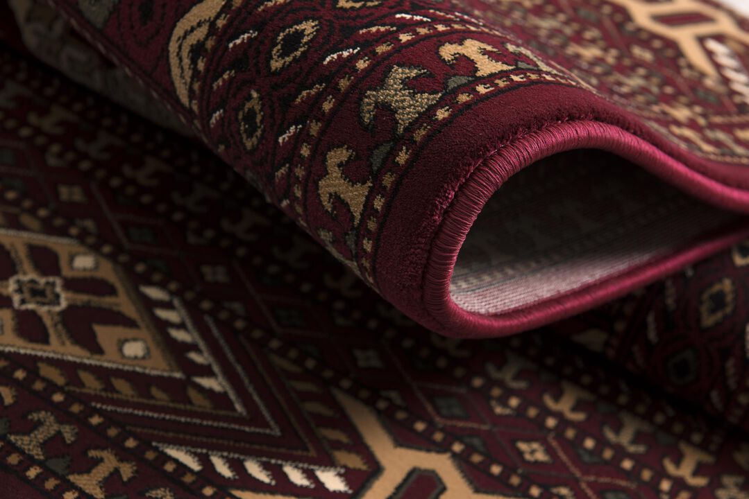 Rug Branch Rawda Traditional Oriental Bokhara Red Beige Indoor Round Area Rug