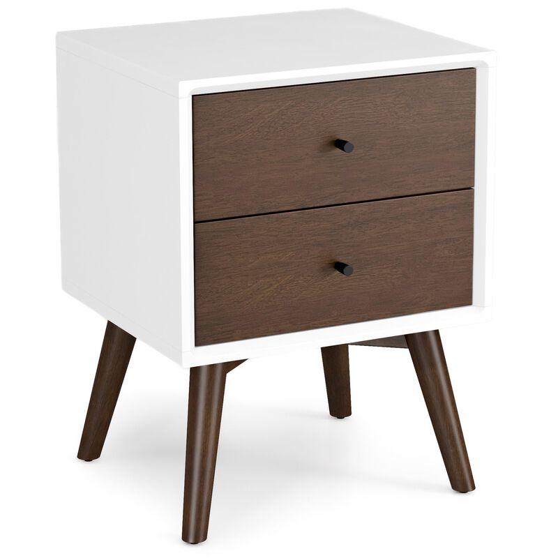 23.6" Assembled Mid Century Nightstand 2-Drawer Solid Wood Bedside Table image number 0