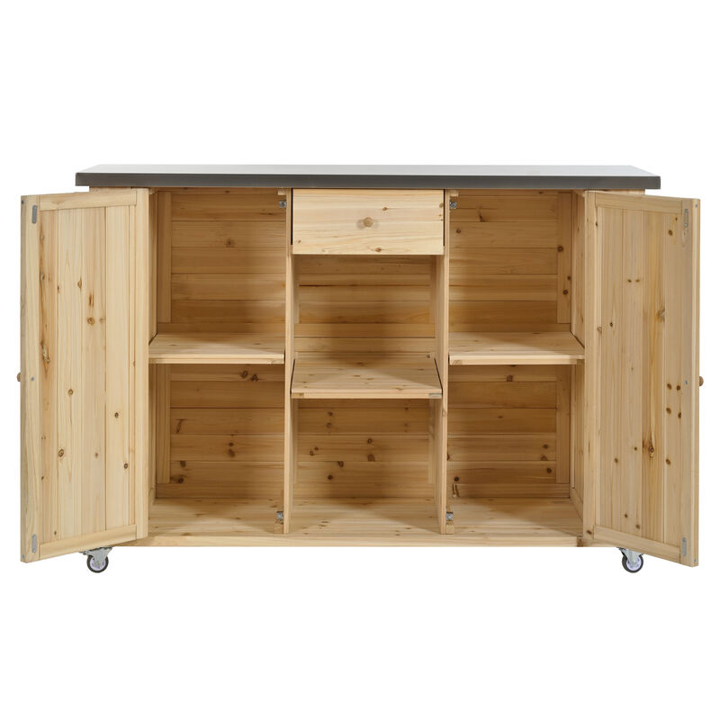 Merax Outdoor  Fir Wood Kitchen Island with Towel and Spice Racks