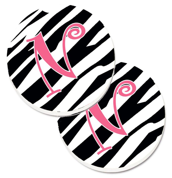 Caroline's Treasures Monogram Initial N Zebra Stripe & Pink Set of 2 Cup Holder Car Coasters CJ1037-NCARC, 2.56, Multicolor