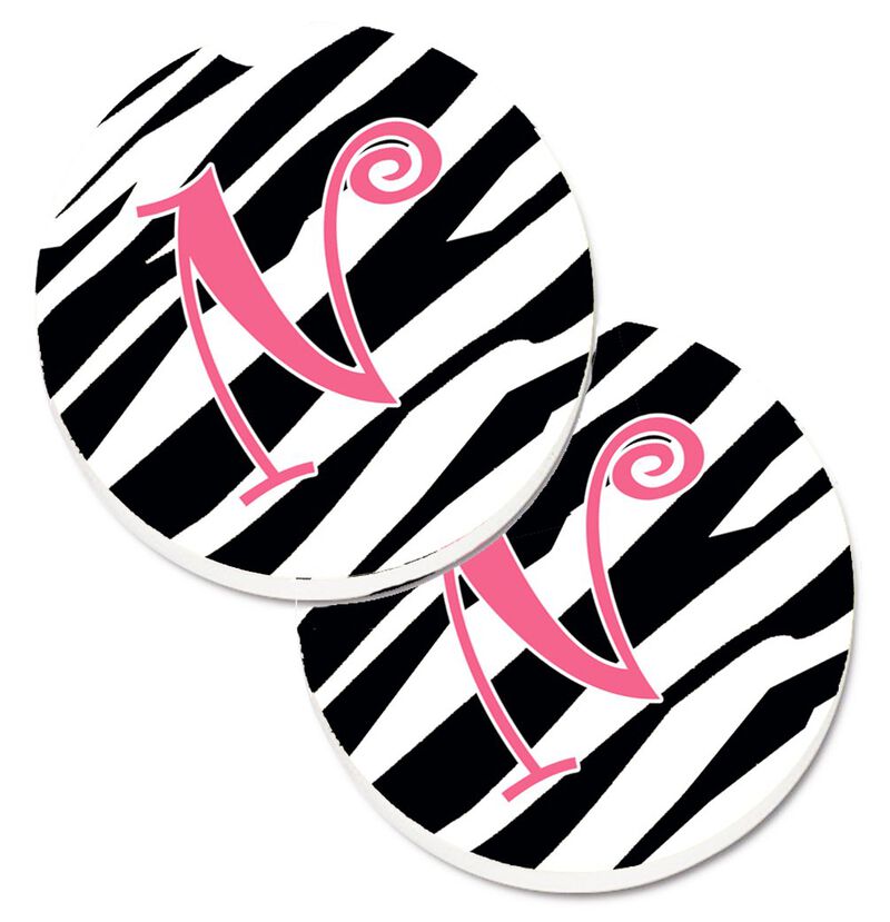 Caroline's Treasures Monogram Initial N Zebra Stripe & Pink Set of 2 Cup Holder Car Coasters CJ1037-NCARC, 2.56, Multicolor