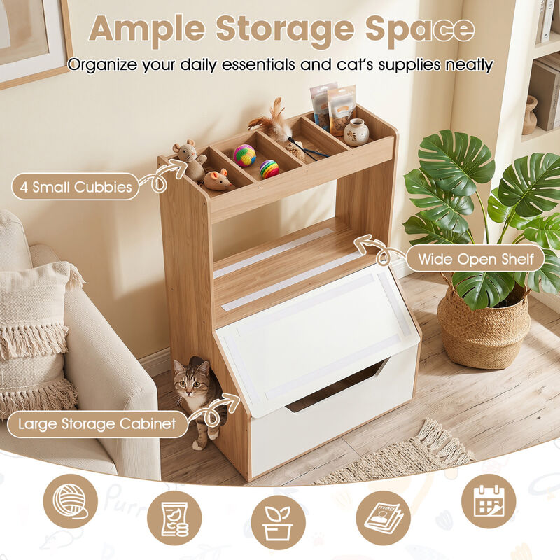 3-in-1 Pet Cat House Cabinet with 4 Cubby Spaces Cushion and Scratch Pad for Home Furniture image number 4