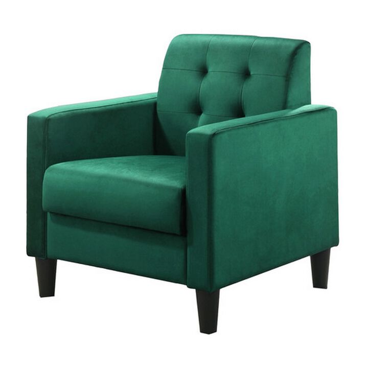 Oz 28 Inch Modern Accent Armchair with Foam Cushion, Tufted Green Velvet