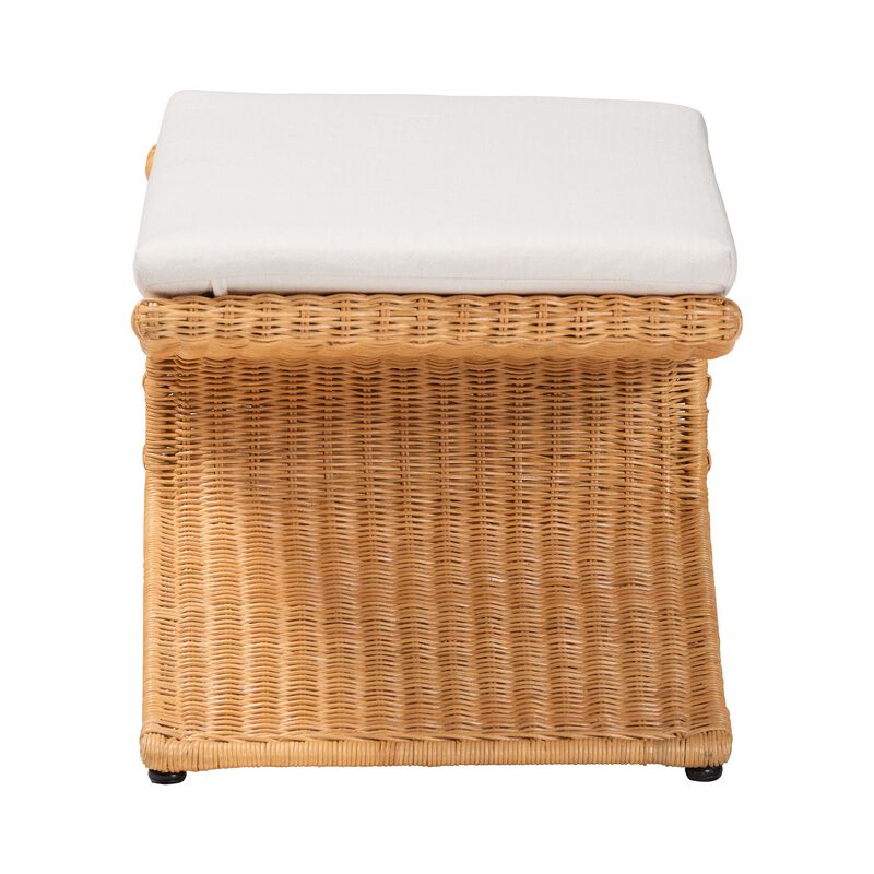 bali & pari Reya Natural Rattan Footstool - Sculptural Handwoven Ottoman with Pedestal Base for Boho, Coastal, or Tropical Lounge and Living Spaces