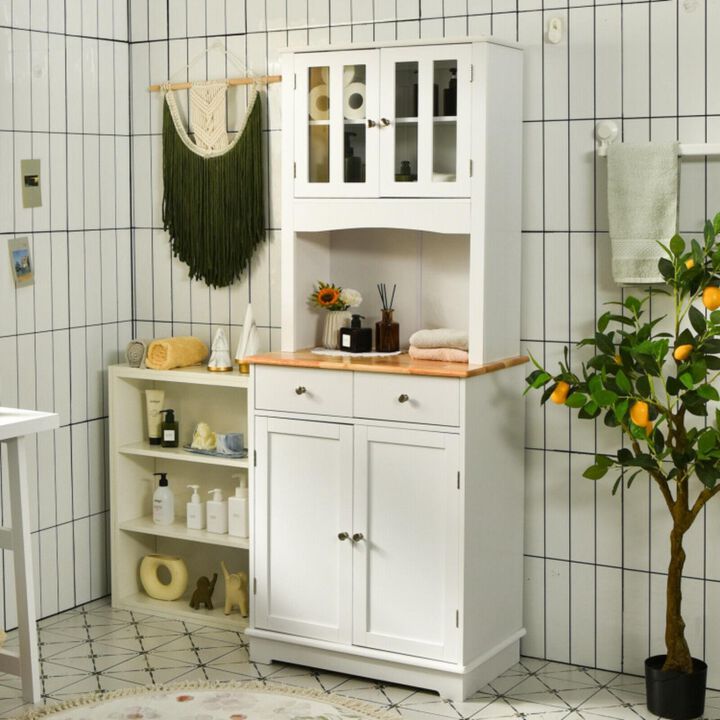 Hivvago Kitchen Pantry Cabinet with Wood Top and Hutch