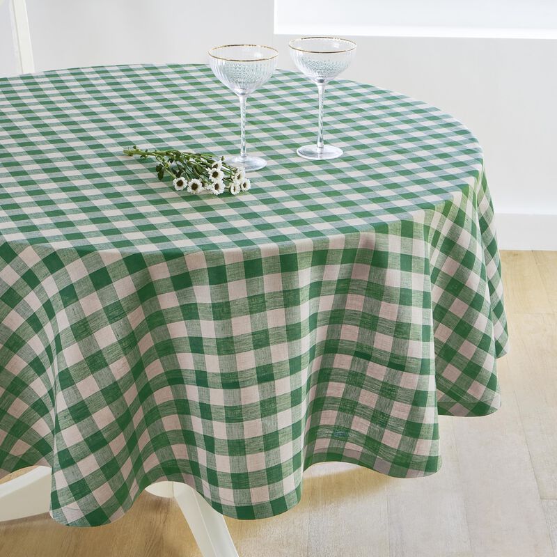Solino Home 100% Pure Linen Round Tablecloth - Morgan Check
